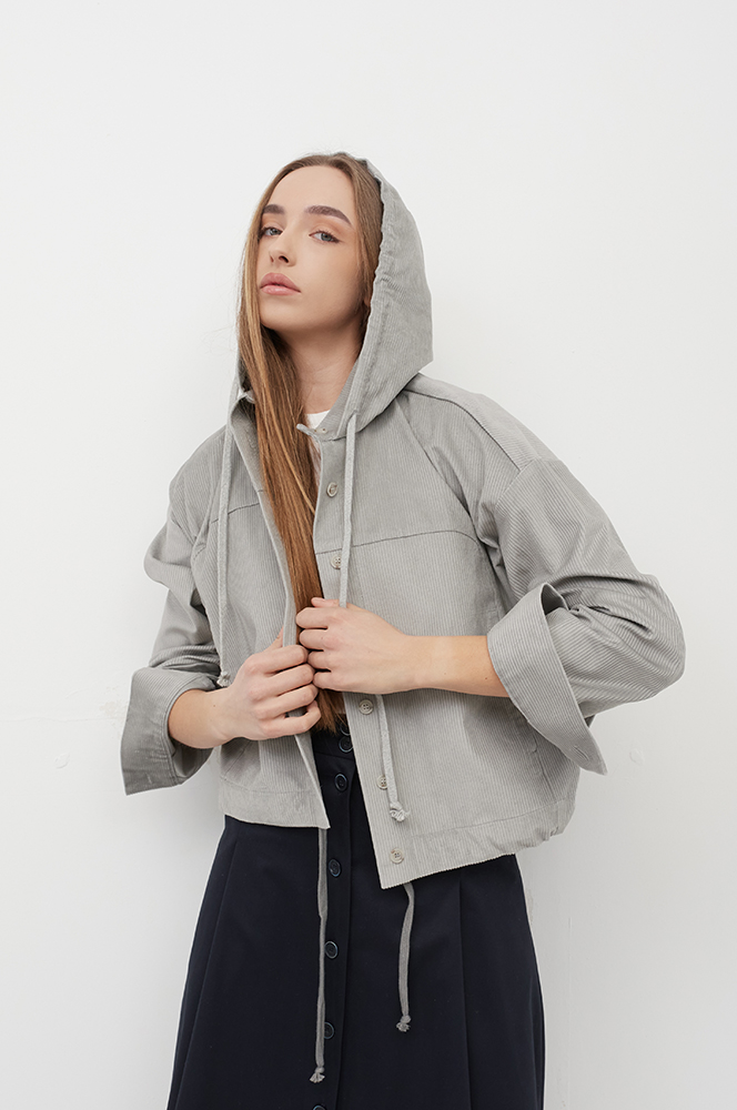 Куртка-сорочка вельвет з каптуром св.сірий (КУ 18)